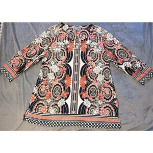JM Collection Womens Blouse Studded Grommet/Chain Floral Stretch 3/4 Sleeves XL
